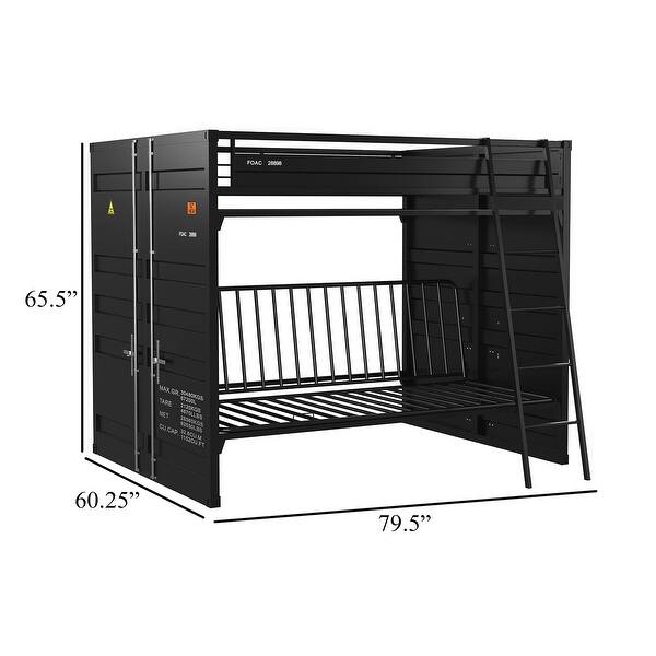 Twin Size Bunk Bed with Futon Sofa Base, Modern Black Metal Frame
