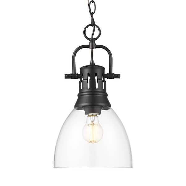 slide 2 of 2, Yep by Golden Lighting Duncan 1-light 9in chain hung Pendant in Matte Black and Clear Glass