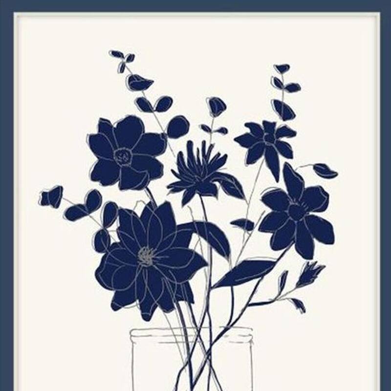 HomeRoots Set Of Two Indigo Sketch Brown Framed Wall Art