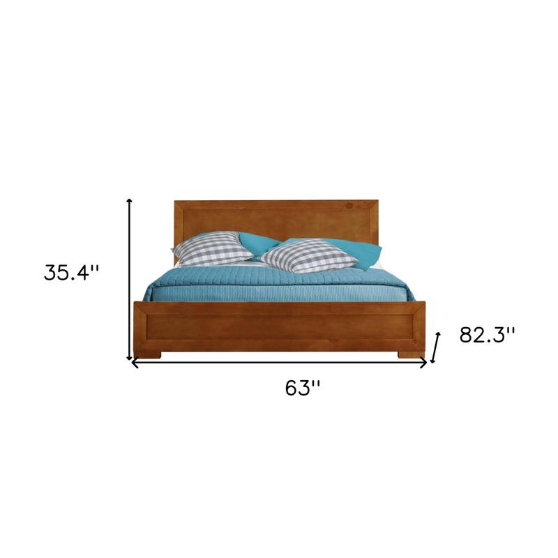 HomeRoots Oak Solid and Manufactured Wood Queen Bed Frame