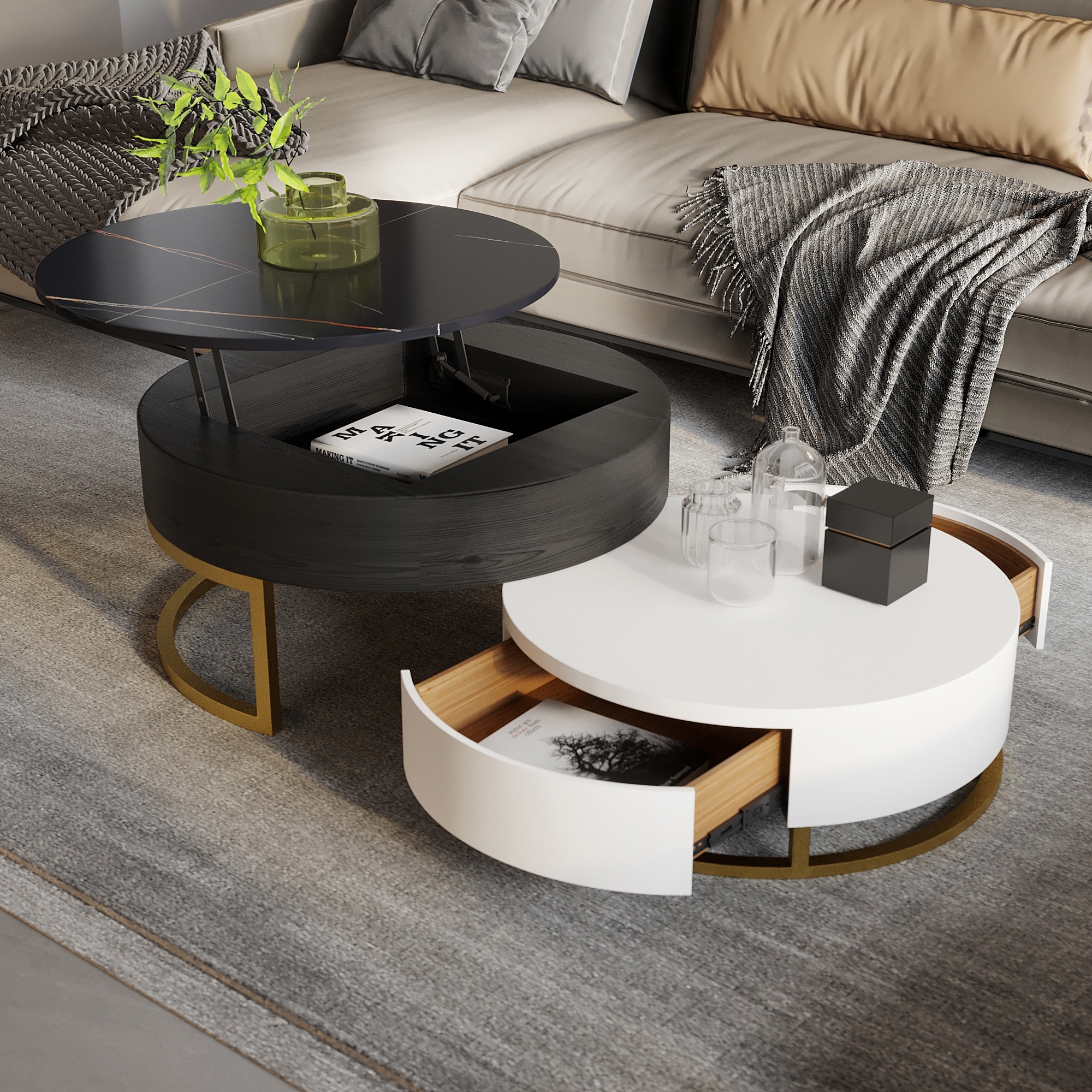 Round coffee table clearance drawers