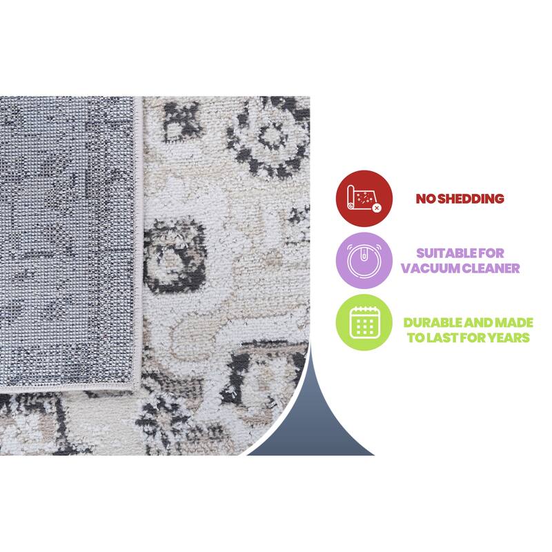 LOOM & LUXE Collection Cream/Beige/Medallion Non-Shedding Area Rug