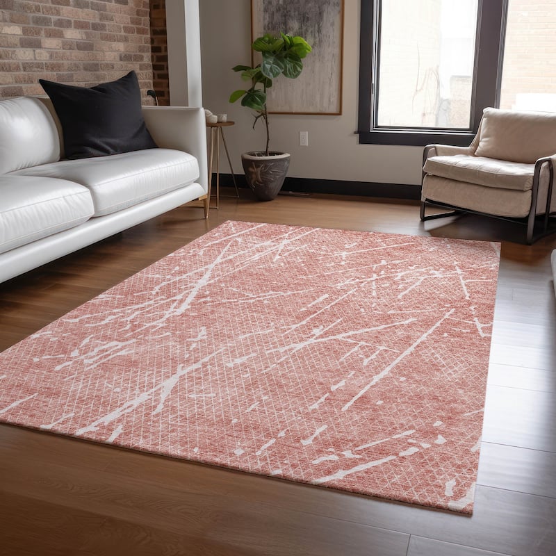 Machine Washable Indoor/ Outdoor Chantille Contemporary Crackle Rug - Blush - 3' x 5'