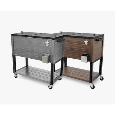 Permasteel 80-Qt Rustic Woodgrain Style Rolling Patio Cooler with Wheels