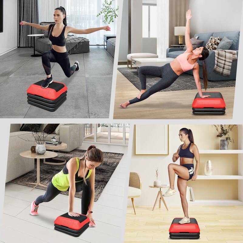 Height-Adjustable Step Aerobics Platform Fitness Equipment Stepper Trainer Exercise Step Platform with 4 Riser