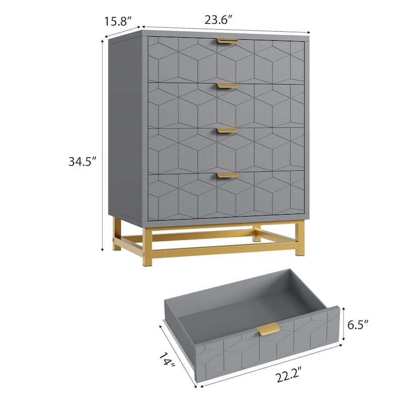 4 Drawer Dresser, with Metal Legs and Gold Handles