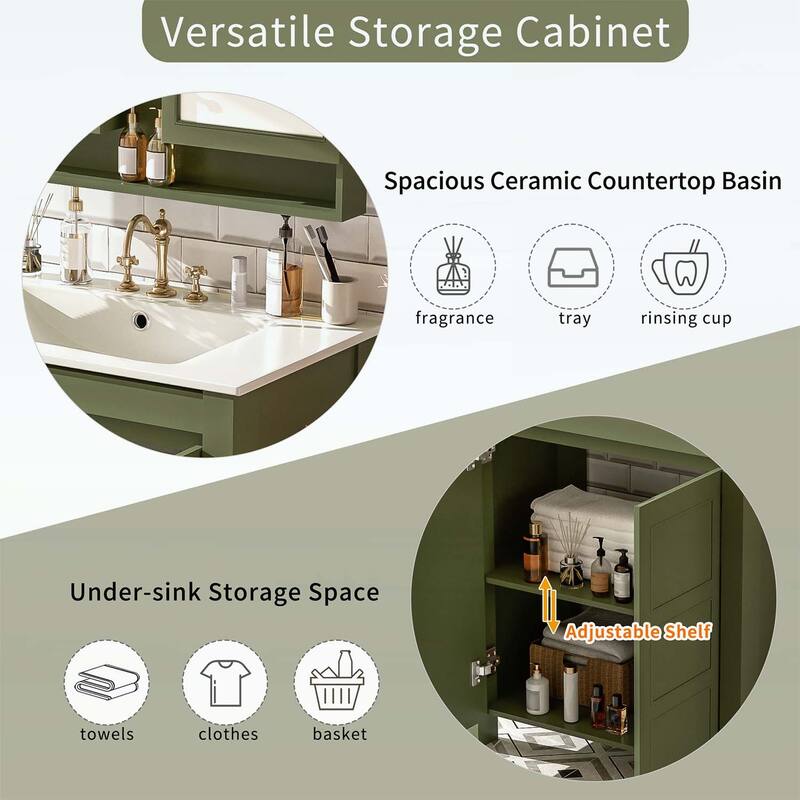 30-Inch Rustic Bathroom Vanity with Ceramic Sink,Soft-Close Doors