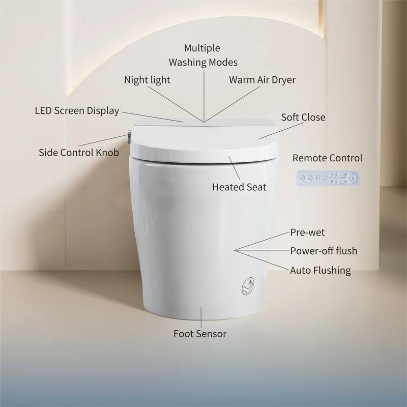 Modern Tankless Bidet Toilet with Auto Flush, Heated Seat and Remote