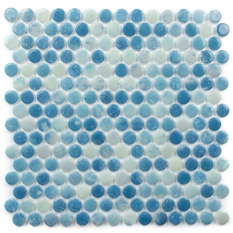 Eterna Penny 12x12 Glass Round Mosaic Tile - Floor, Wall, Backsplash - 4 x 4 Sample - Bluestone
