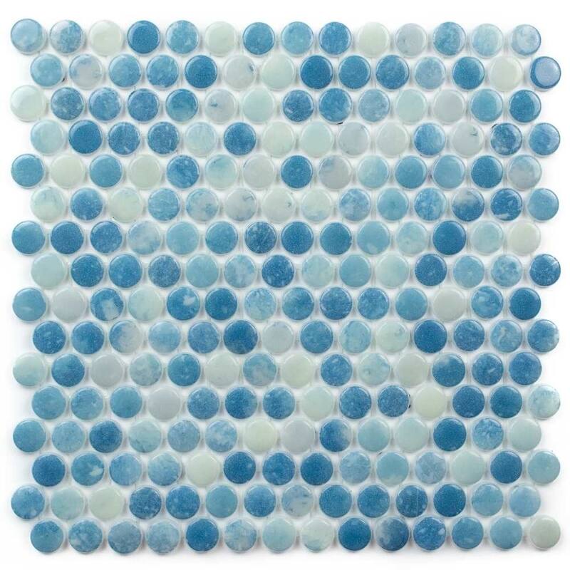 The Tile Life Eterna Penny 12x12 Bluestone Round Glass Mosaic Floor, Wall & Backsplash Tile - 4 x 4 Sample