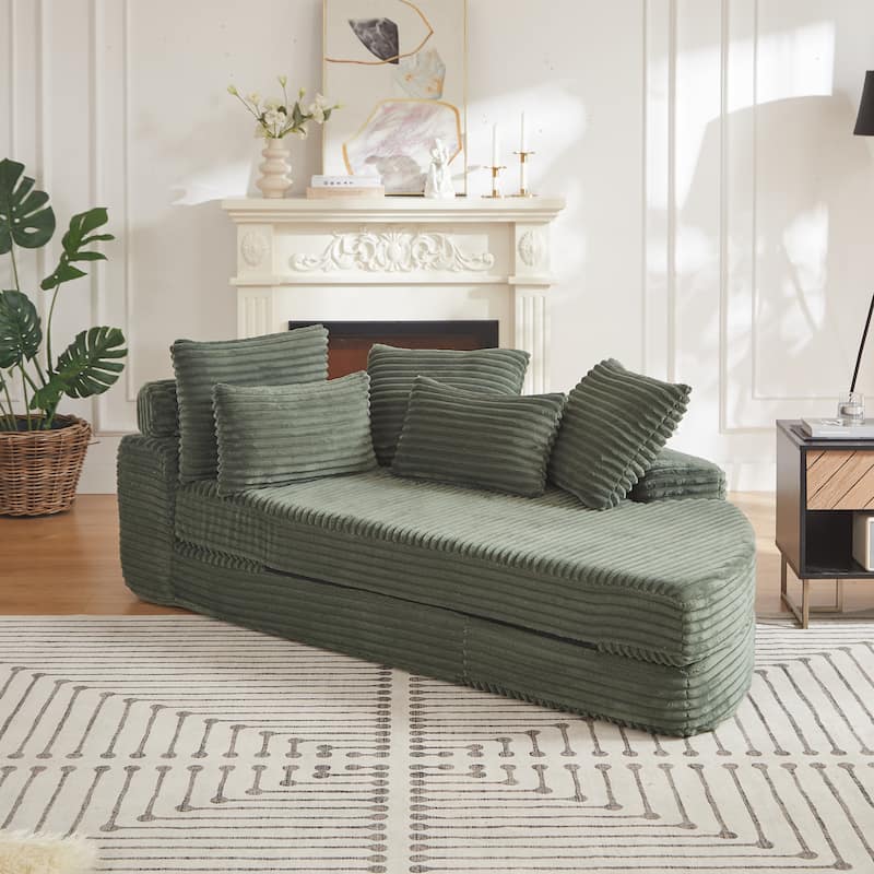 78.5-Inch Corduroy Semi-Circular 2-in-1 Sofa Bed,Designer Recliner with Pillow