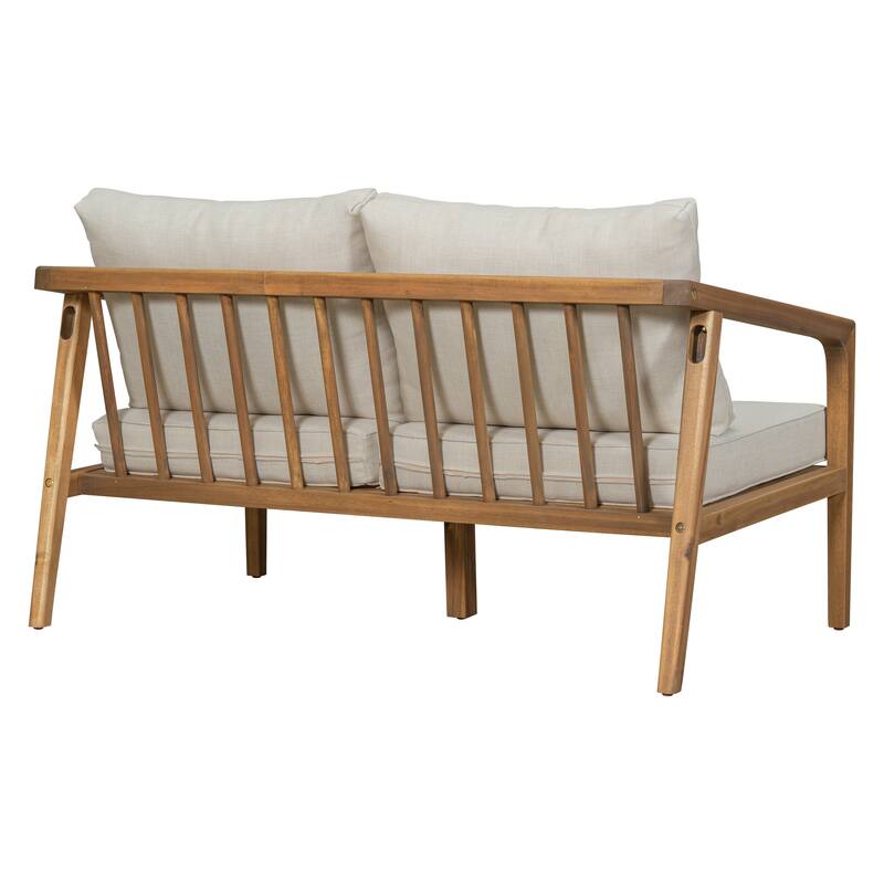 Christopher Knight Home - Thaddeus Patio Acacia Wood Open-Side Loveseat with Removable Cushion.