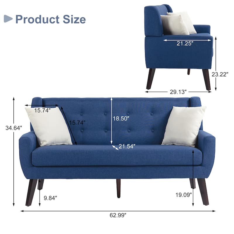 Modern 63-Inch Linen Tufted Loveseat Sofa with Pillows