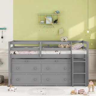 Twin Loft Bed with Desk, Drawers, & Shelves