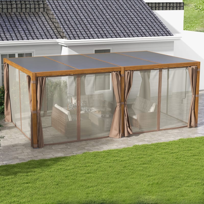 Outsunny 12' x 19' Louvered Pergola Hardtop Gazebo with Adjustable Aluminum Roof and Frame, Outdoor Pergola with Curtains