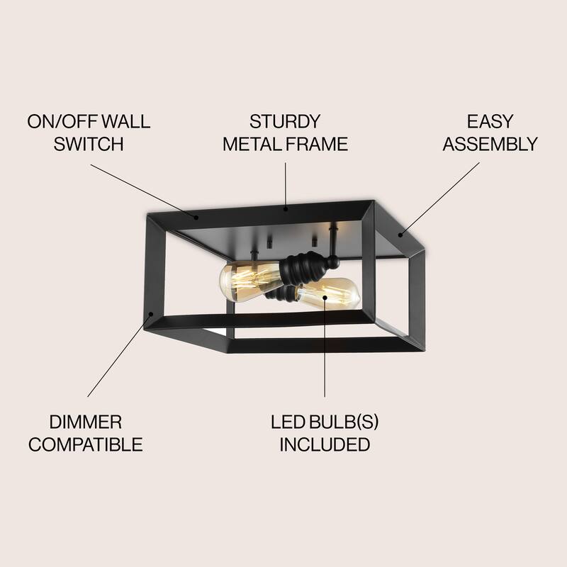 Nola Square 13" 2-Light Iron Modern Farmhouse LED Flush Mount, Oil Rubbed Bronze by JONATHAN Y