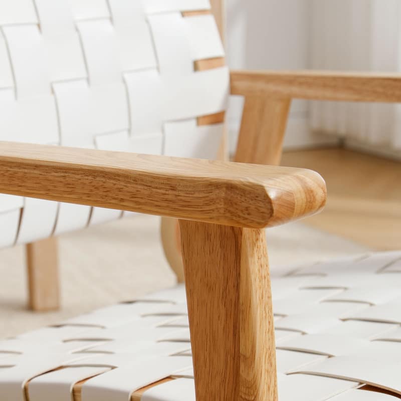 Woven Leather Dining Chairs with Solid Wood Frame - 29.7"H x 21.7"W x 22.8"D