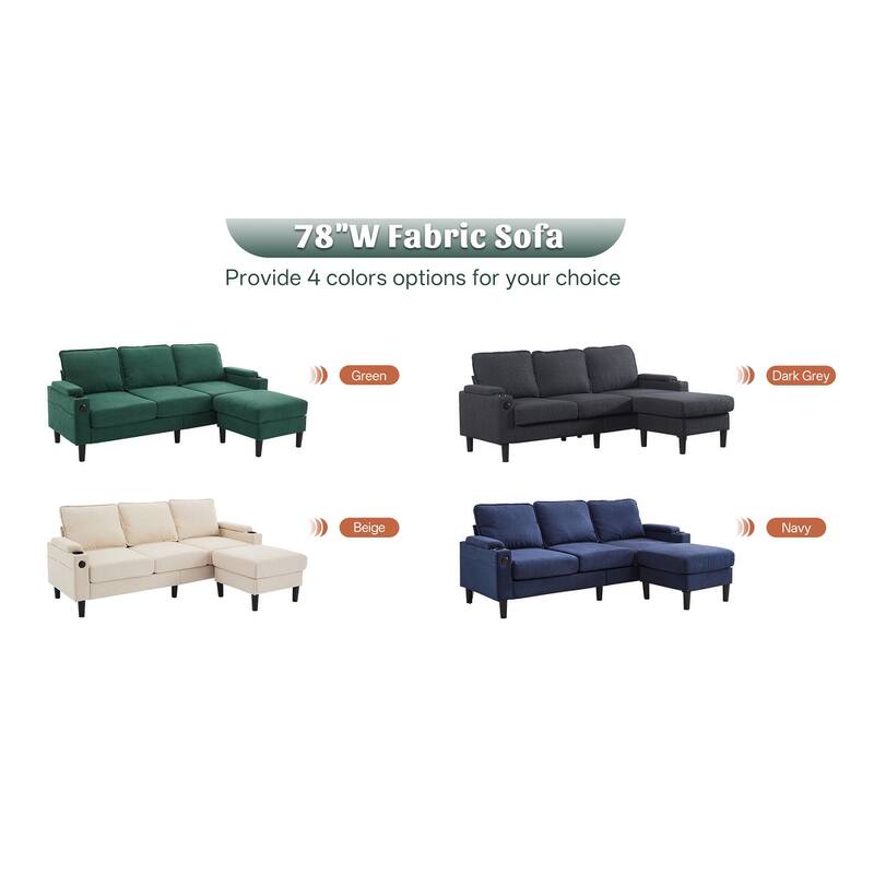 Compact 3-Seat Sofa with Storage Ottoman, L-Shaped Couch with Stool
