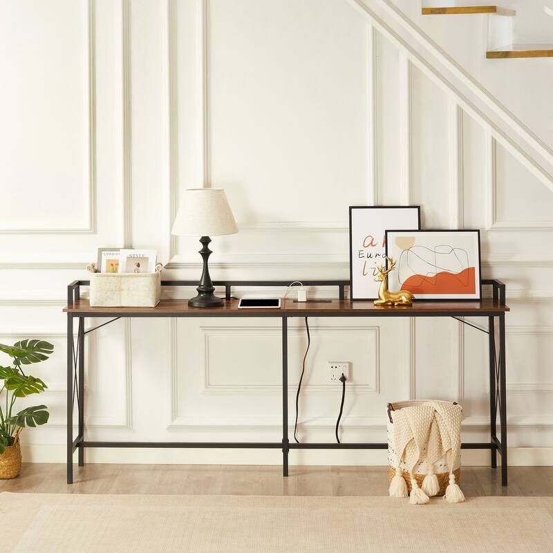 Javlergo Extra Long Console/Sofa Table with Charging Station & Power Outlet