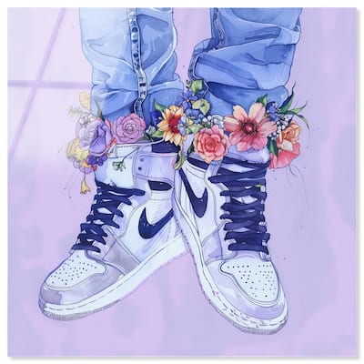 Lilac Floral Bloom Sneakers Acrylic by Art Remedy, Ready to Hang