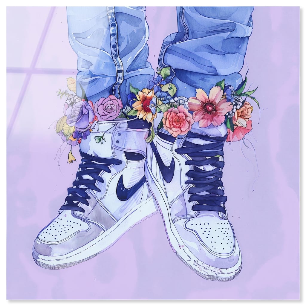 Lilac Floral Bloom Sneakers Acrylic by Art Remedy, Ready to Hang