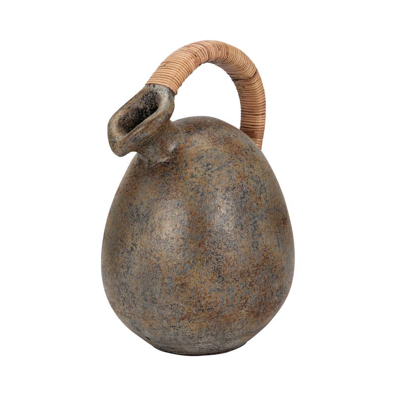 Sagebrook Home Terracotta Rustic Jug With Woven Handle, Multi, Round, Two Tone