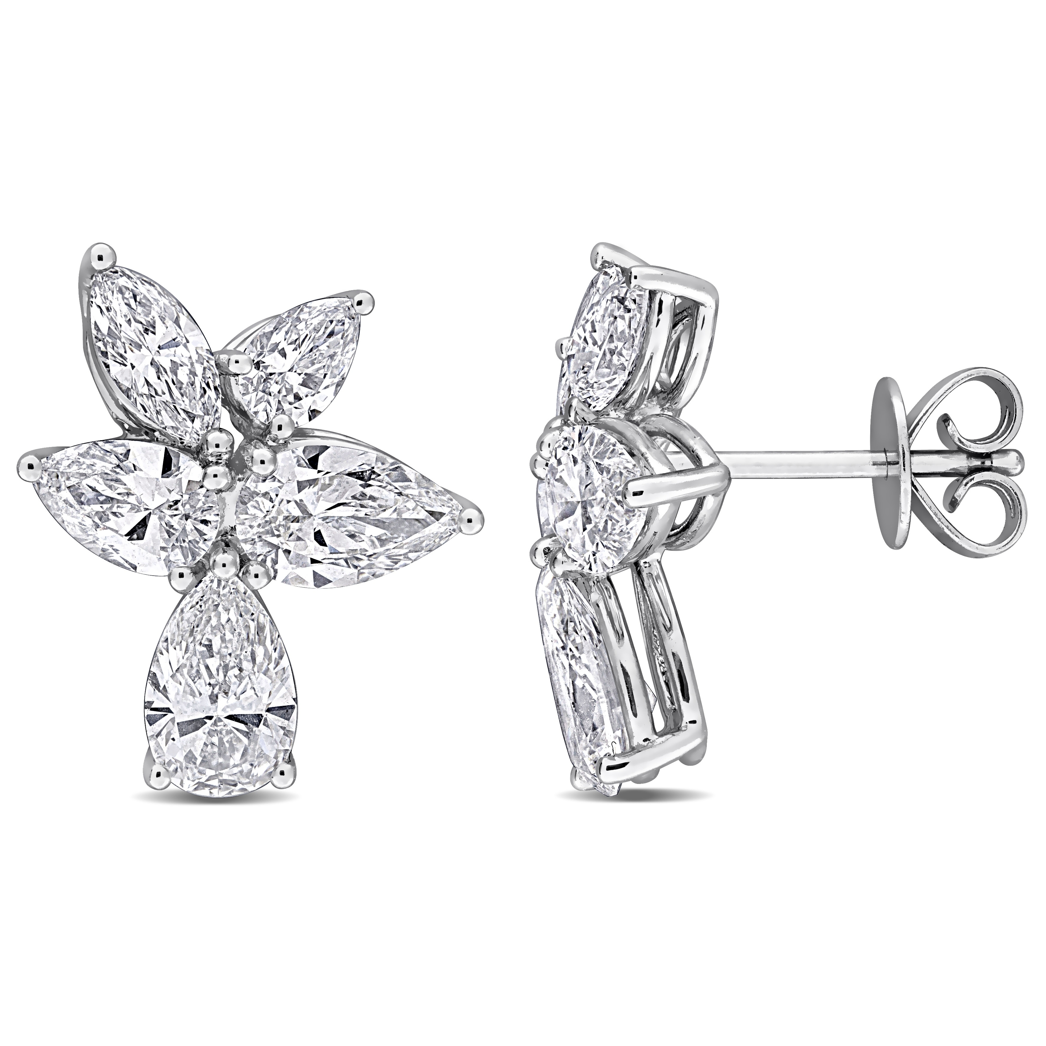 Miadora 1ct TW Pear-Shaped Lab-Grown Diamond Cluster Stud Earrings in 14k White Gold
