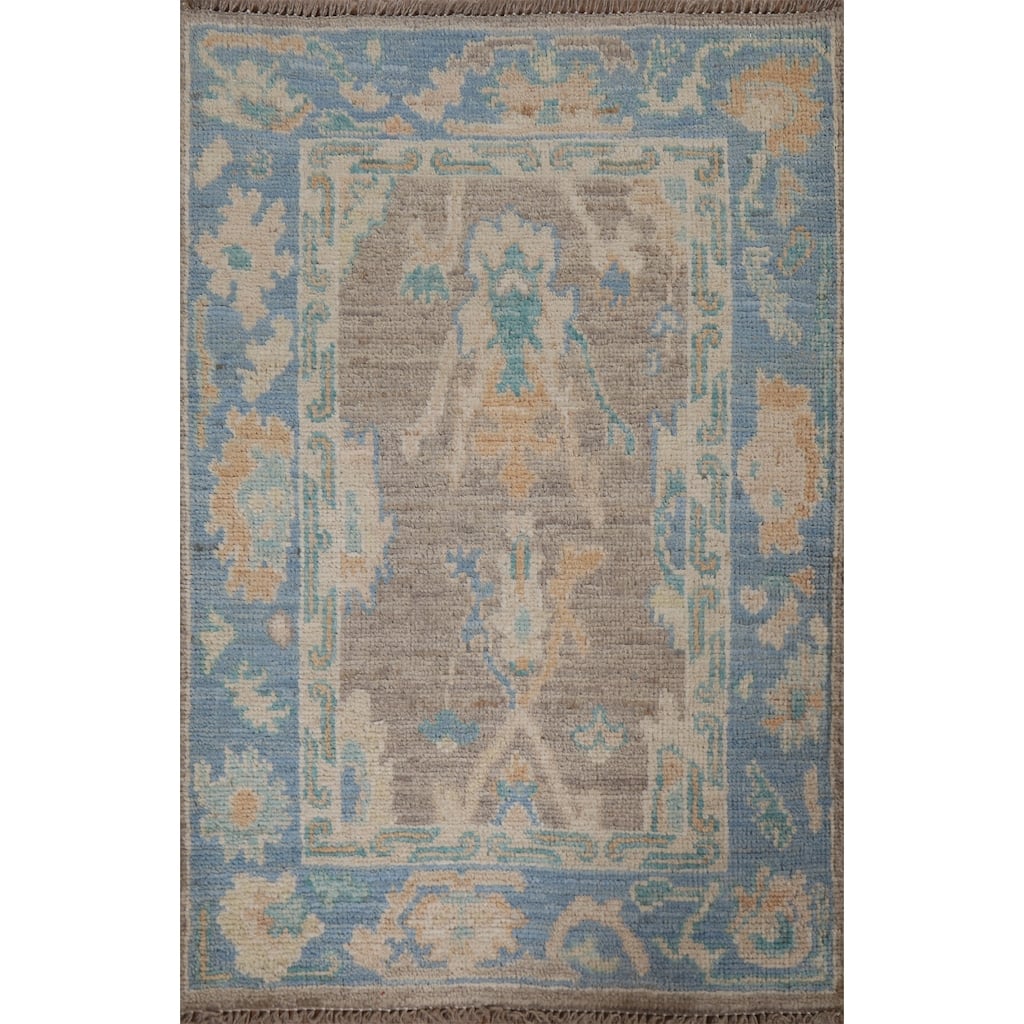 Hand Knotted Oriental 100% Wool Carpet Transitional Geometric Brown Oushak Area Rug - 2' 11'' X 2' 0''