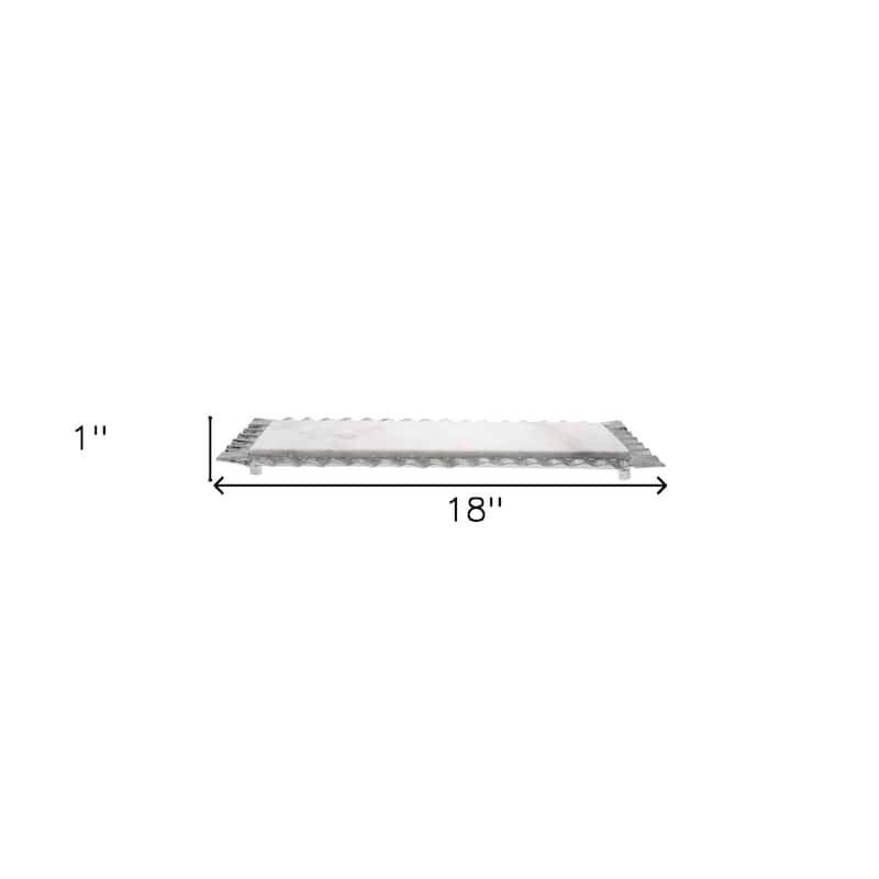 HomeRoots 18" White and Silver Rectangular Marble Serving Tray