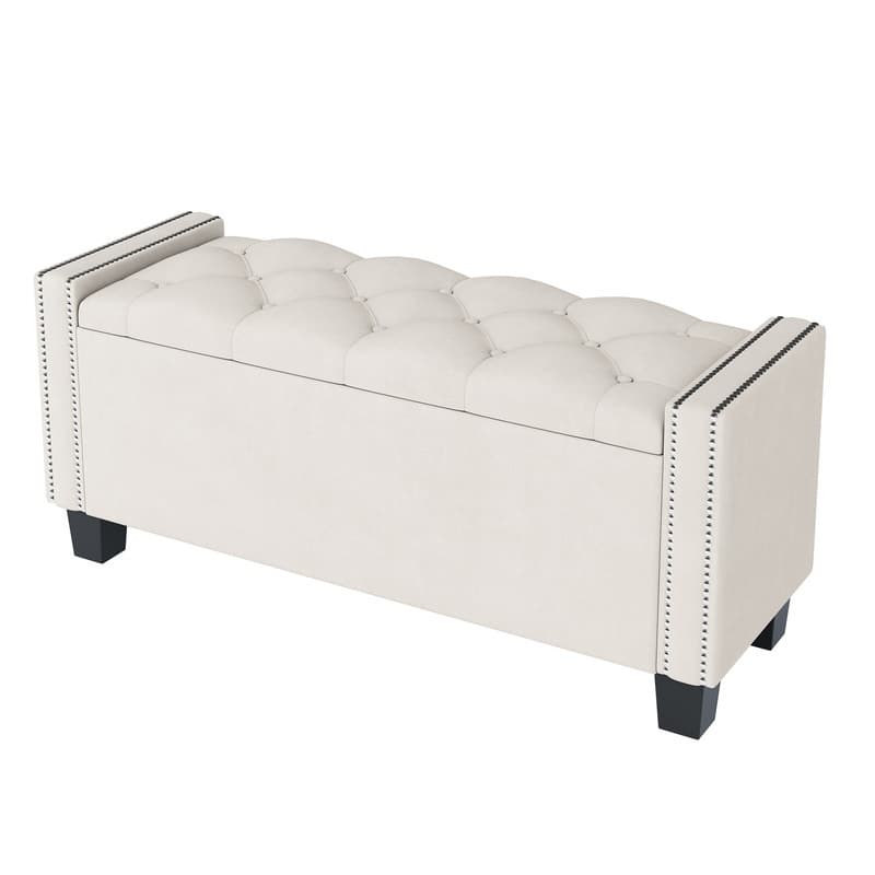 Modern Velvet Upholstered Storage Bench for Bedroom,Ottoman End of Bed Bench with Rivet Design