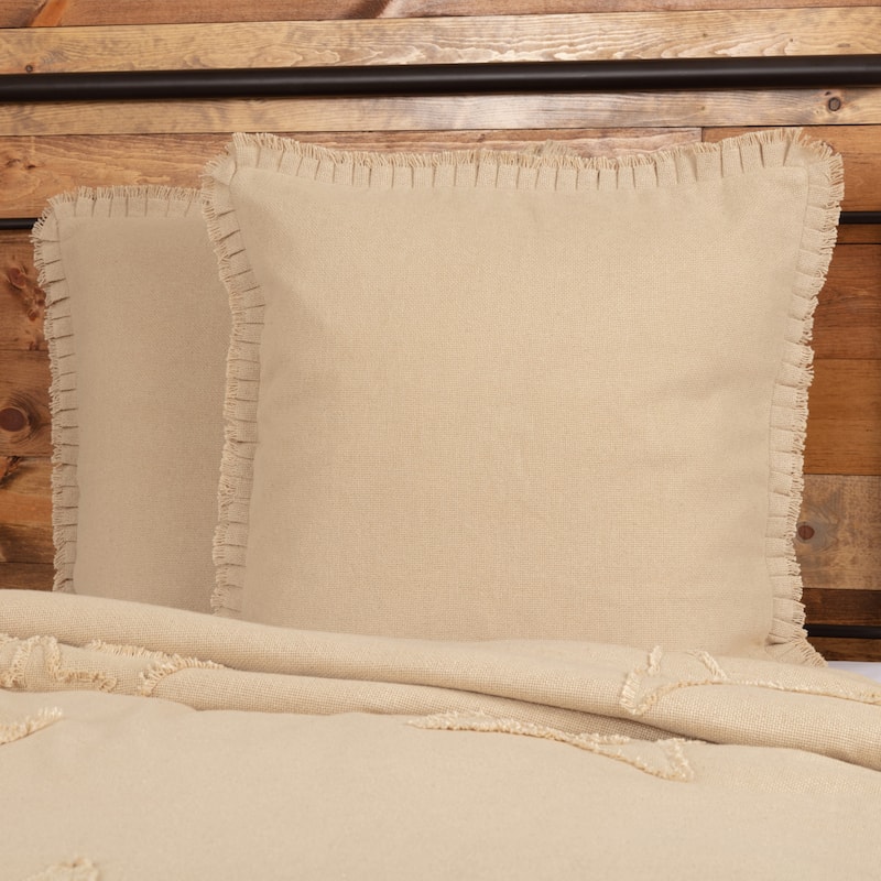 Burlap Euro Sham with Fringed Ruffle - Euro Sham 26x26 - Vintage Tan