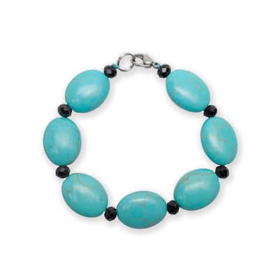 Victoria Townsend Silver Black Bead and Turquoise Howlite Bead Bracelet