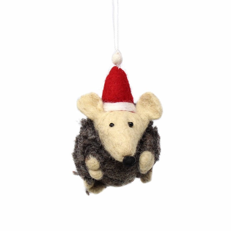 Handmade Felted Wool Christmas Ornament, Hedgehog