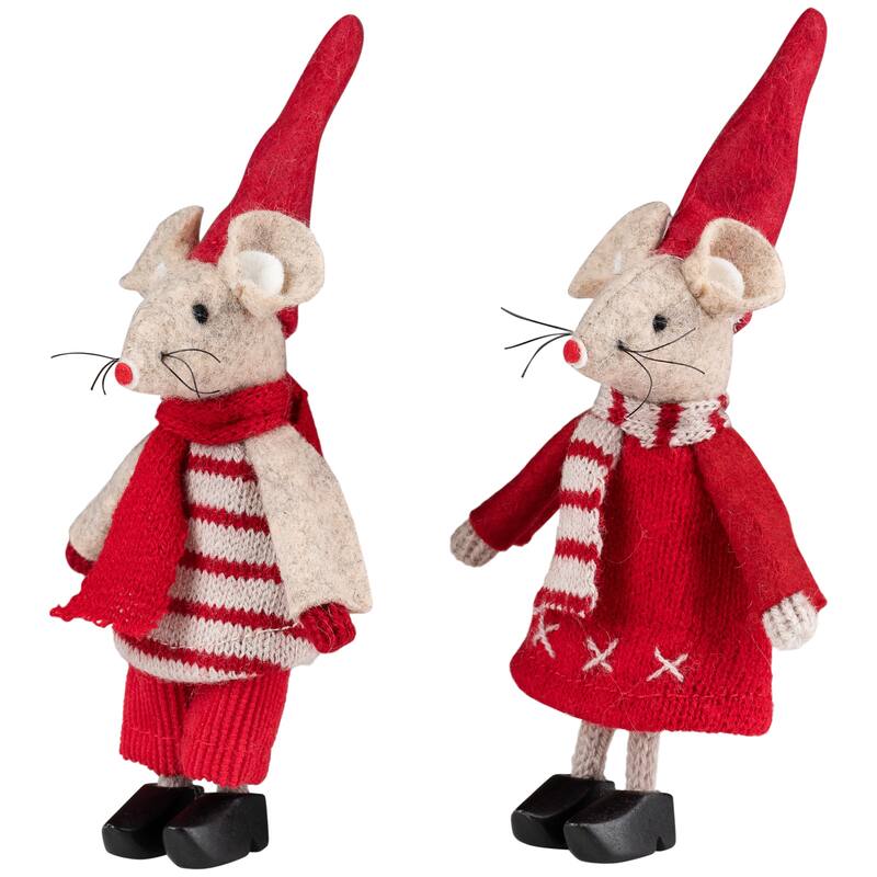 Standing Mice Christmas Decorations - 6" - Set of 2