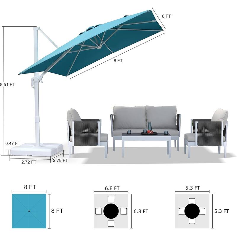 PURPLE LEAF White Square Cantilever Patio Umbrella With Base