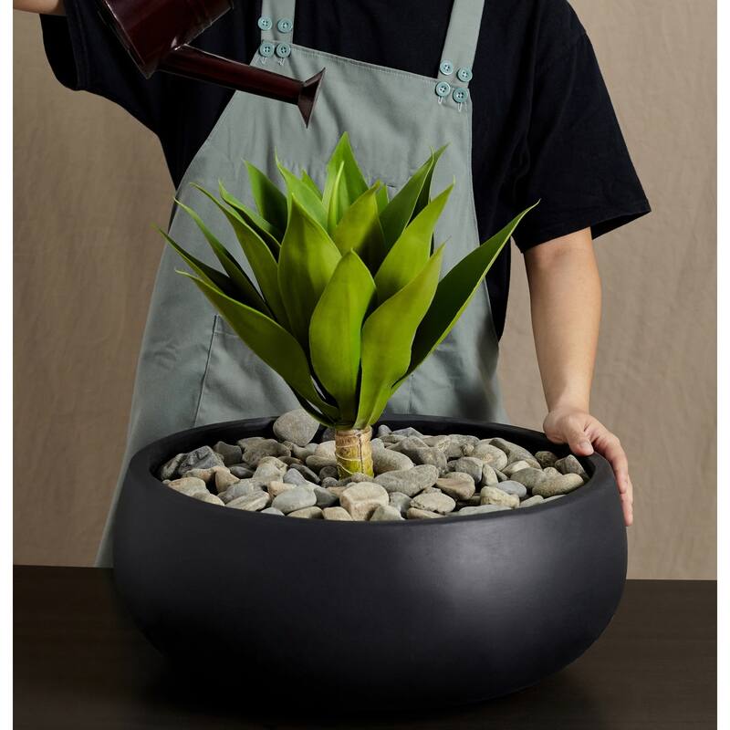 Indoor/Outdoor Large 1-Piece Nordic Minimalist Light Cement/Concrete Lightweight Round Centerpiece Bowl Planter Pot - 17, 13 in