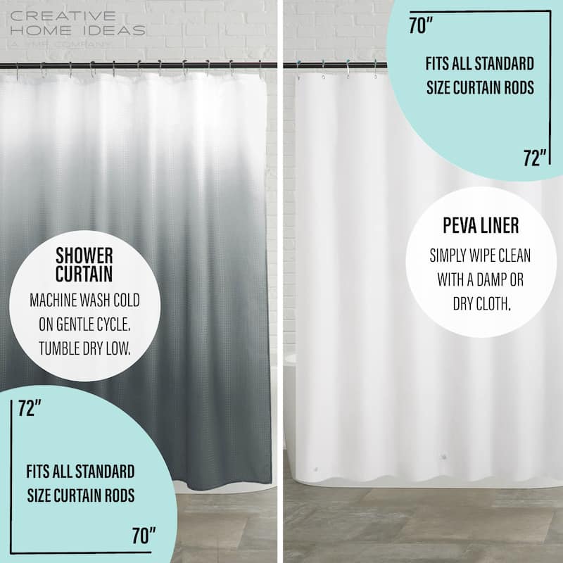 14-Piece Bath/Shower Set - Ombre Shower Curtain, Hooks & PEVA Liner