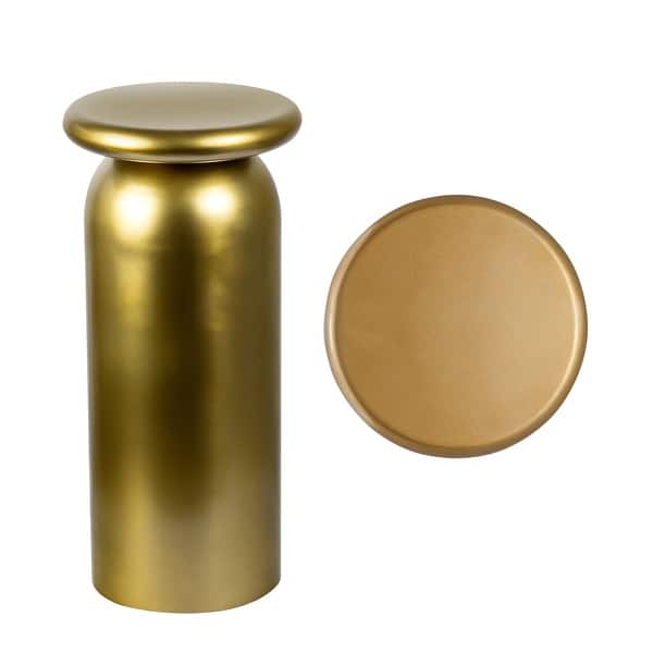 slide 2 of 8, Miles Modern Metal Round Drink Table - Sleek Cylinder Mushroom Pedestal Accent End Side Table for Living Room Bedroom Gold