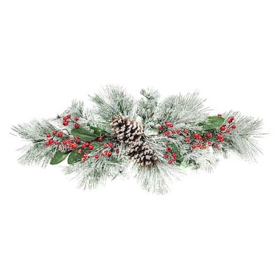 Snowy Long Needle Pine & Berry Swag - Green