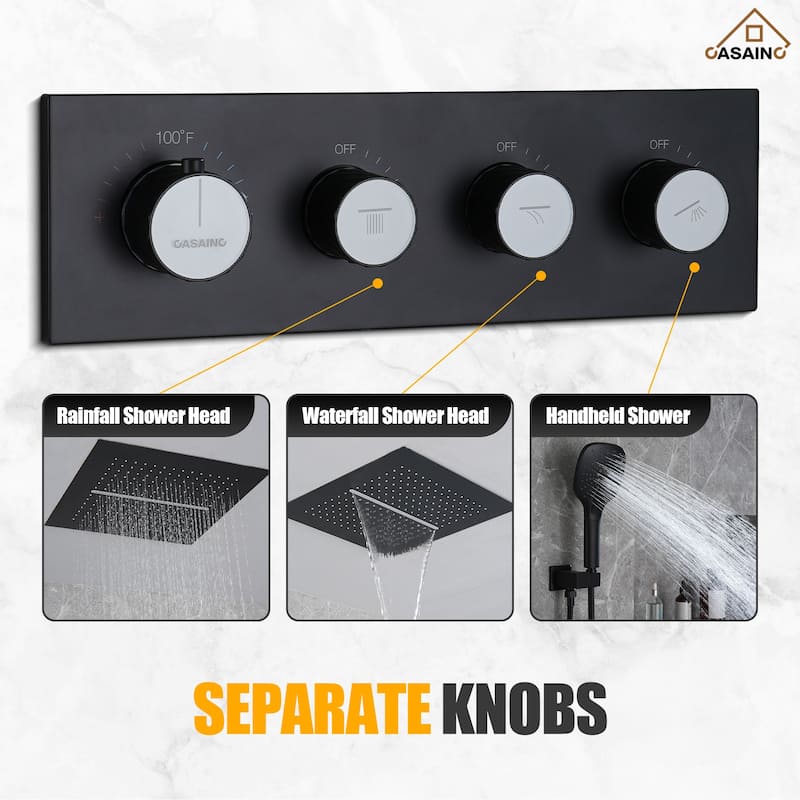 Luxury Thermostatic Shower System 5-Spray Patterns 16" Ceiling Mount Fixed and Handheld Shower Head - 15.7" x 15.7"