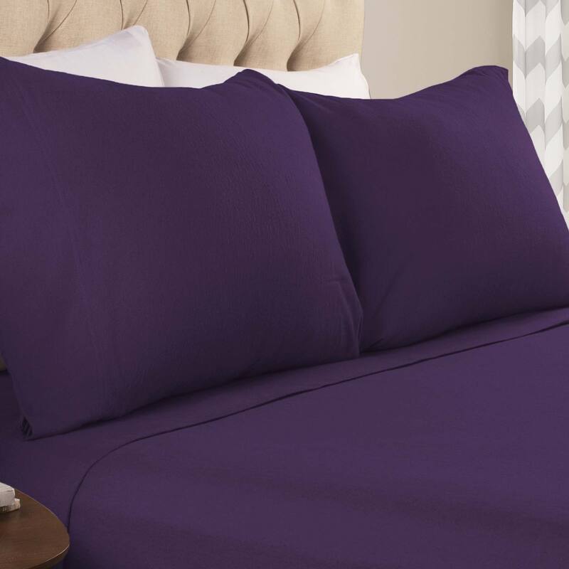 Superior Solid Flannel Cotton Fuzzy Pillowcases, Set of 2 - Standard - Purple