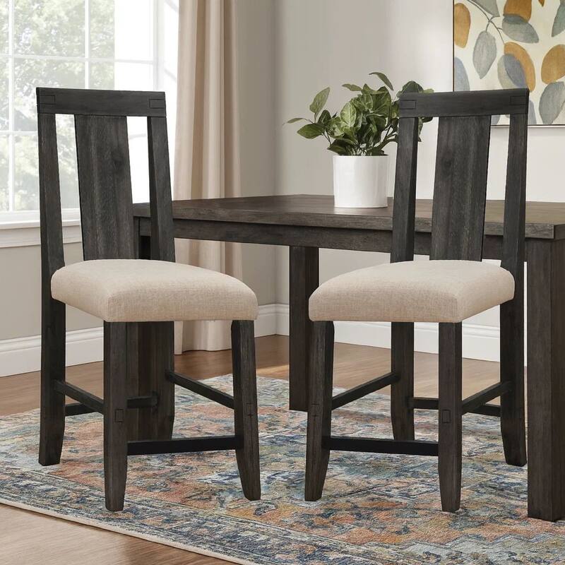 43 Inch Pim Acacia Wood Counter Stool, Panel Back Design, Set of 2, Gray