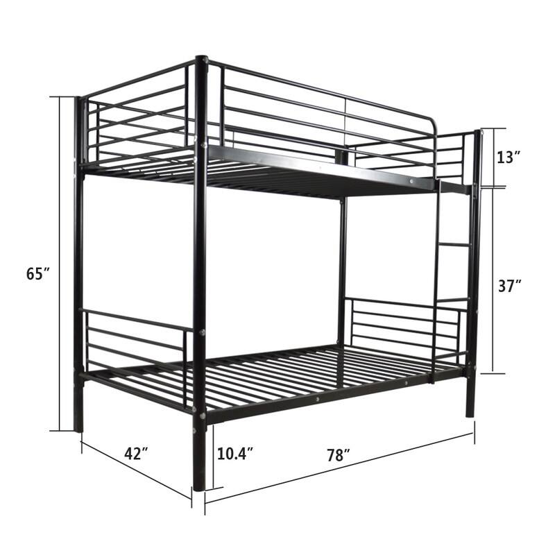 Iron Bed Bunk Bed with Ladder for Kids Twin Size White