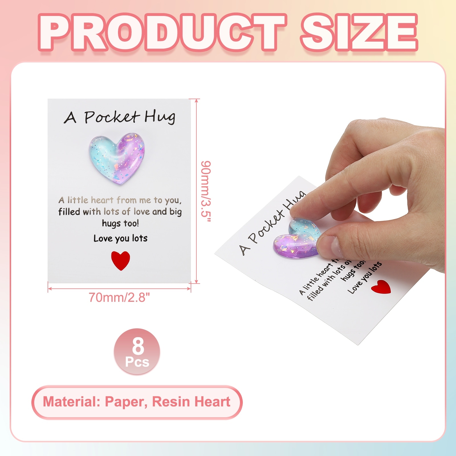 Pocket Hug Heart with Greeting Card, Pocket Hug Token Cards