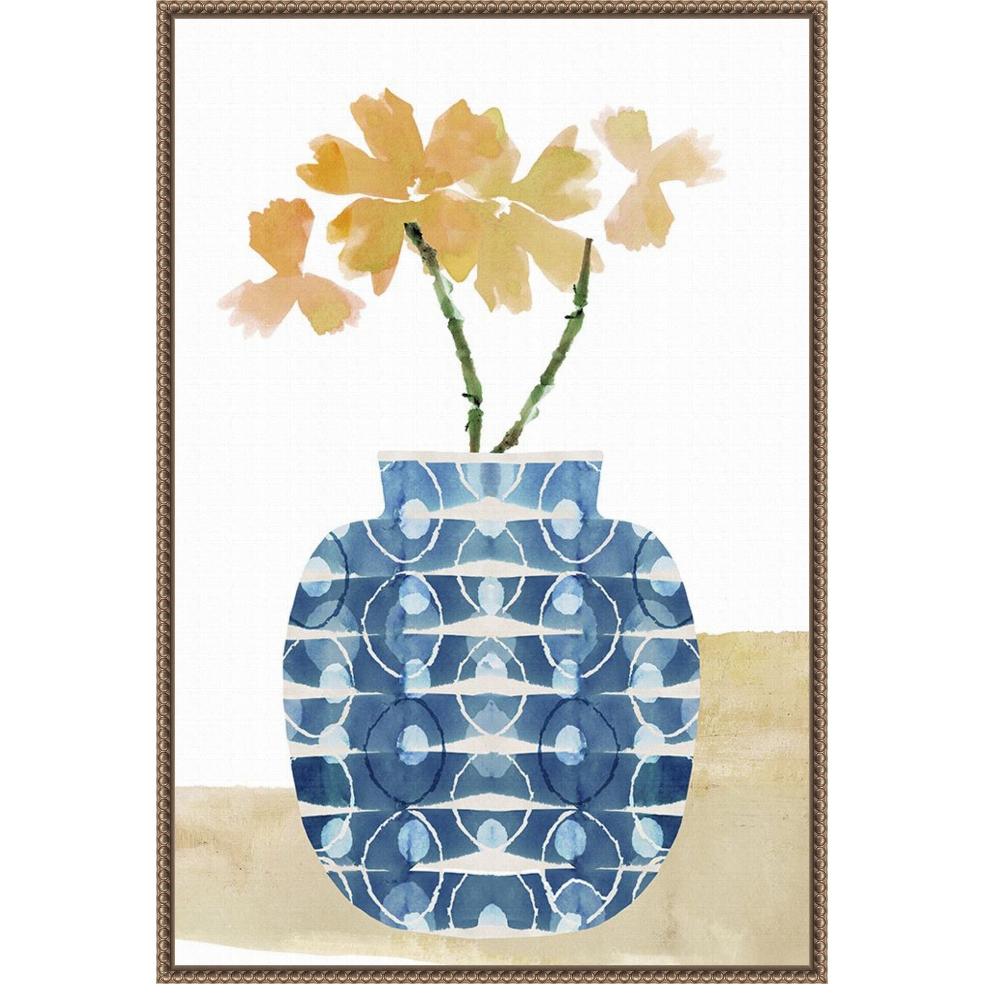 Amanti Art Colorful Decorative Pot I by Flora Kouta Framed Canvas Wall Art Print - Sylvie Beaded Bronze