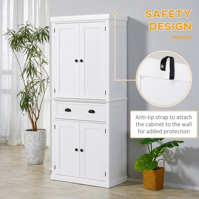 HOMCOM 72" Freestanding Kitchen Pantry Cabinet, Tall Storage Cabinet with 2 Door Cupboards, Drawer and Adjustable Shelves