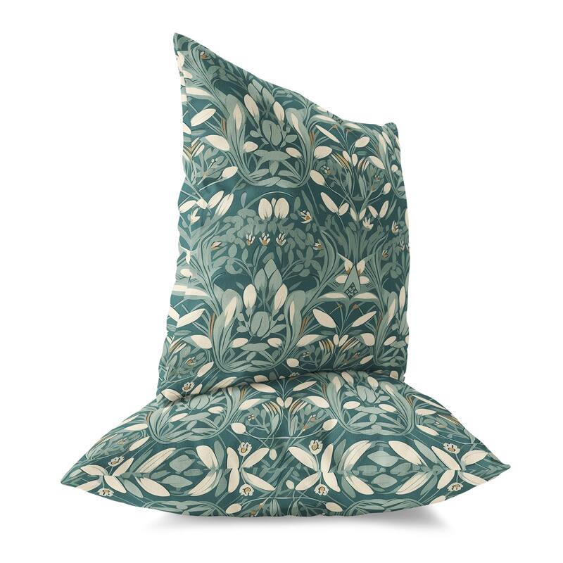 Green And White Petal Mirage Faux Suede Throw Pillow Zipper