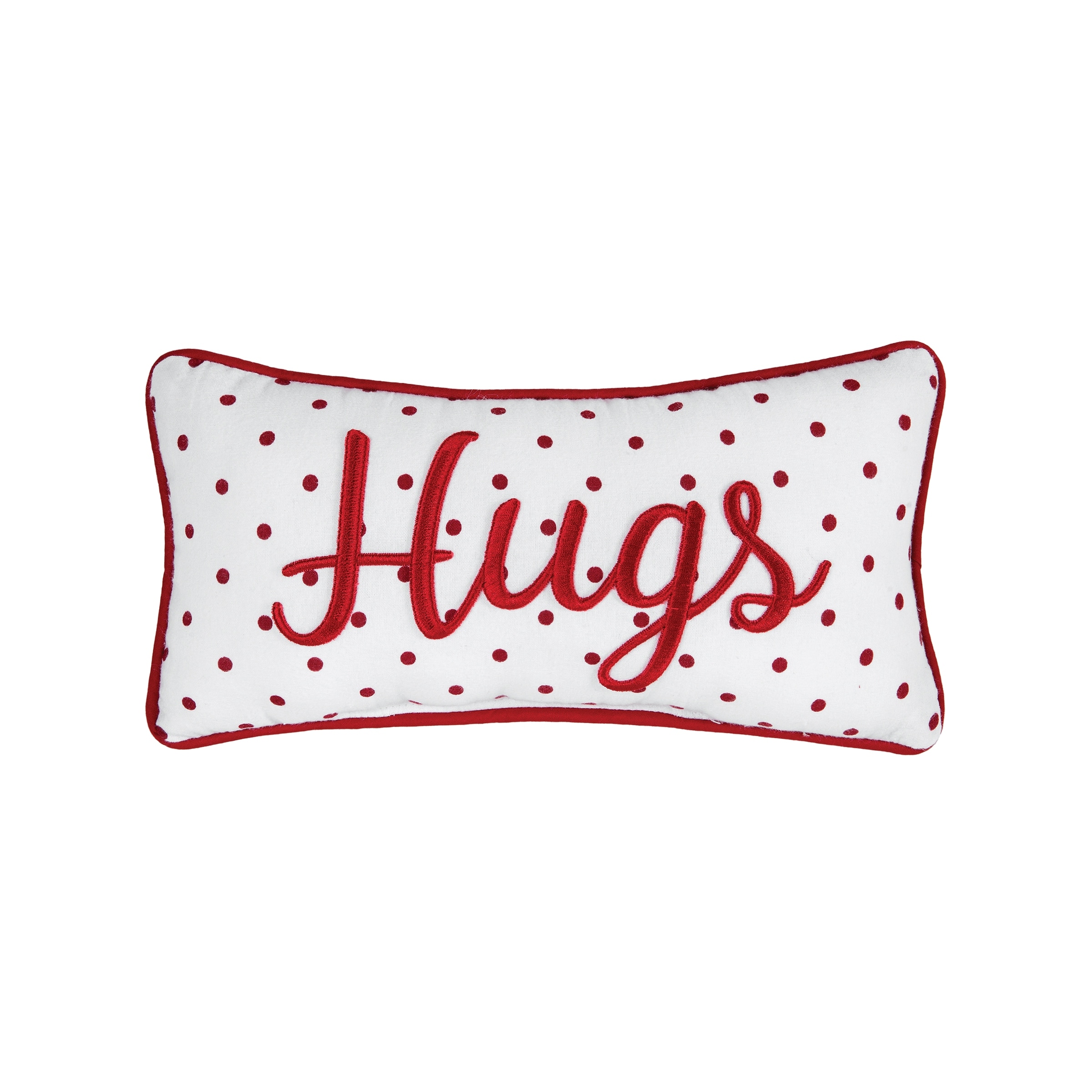 6" x 12" Valentine's Day "Hugs" w/ Dots Small/Petite Red Woven Accent Throw Pillow