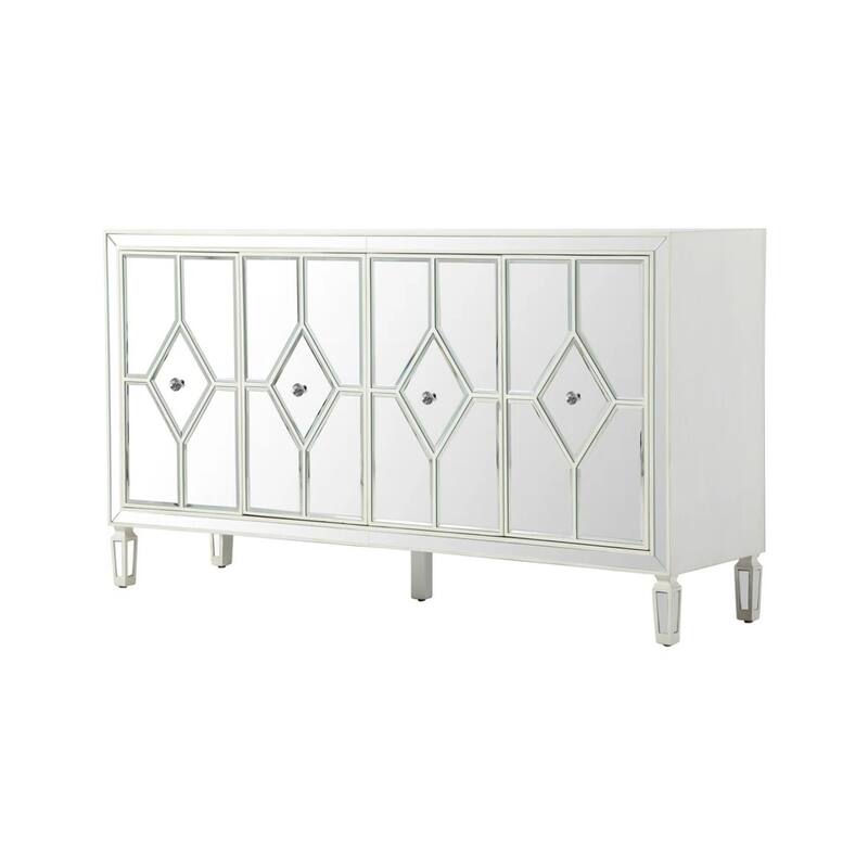 4-Door Mirrored Accent Cabinet - Antique White