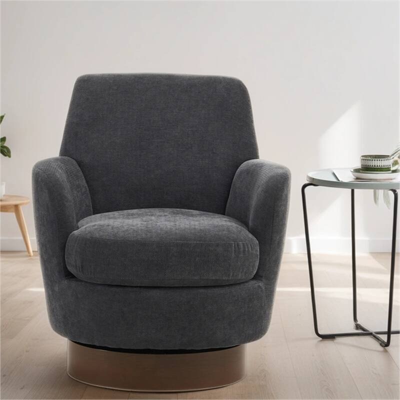 Swivel Round Accent Chairs Armchair with Stainless Steel Base - DARK GREY-Polyester